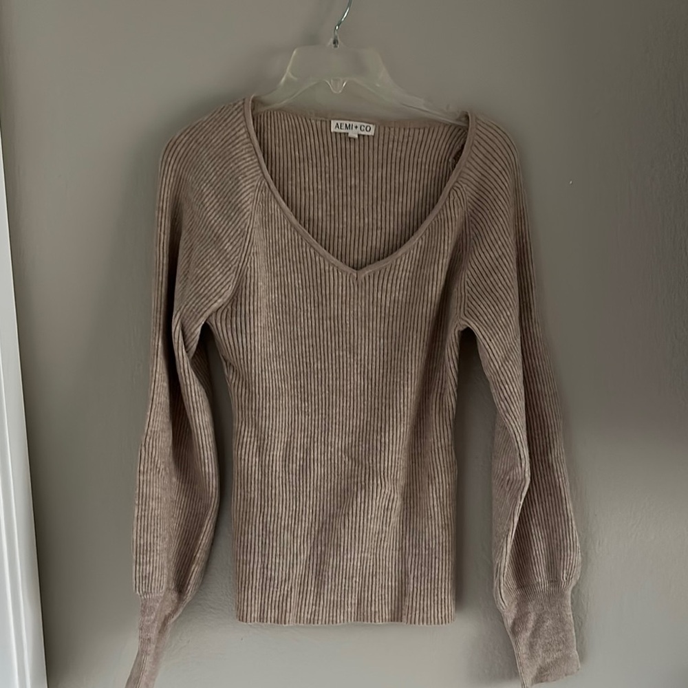 Women's Tan Ribbed Sweater
